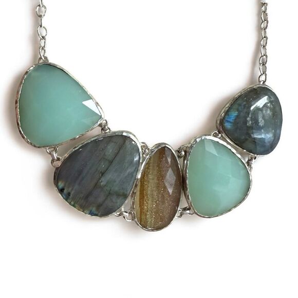 Stella & Dot Statement Necklace Semi-Precious Stones Bold Gem Design - Picture 1 of 17